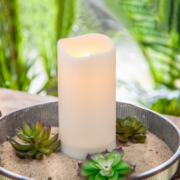 Solar Outdoor Resin Candle 4 x 8 Inch - White